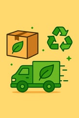 Green delivery truck, eco box, and recycle icon showing sustainability as a sales driver in ecommerce trends.